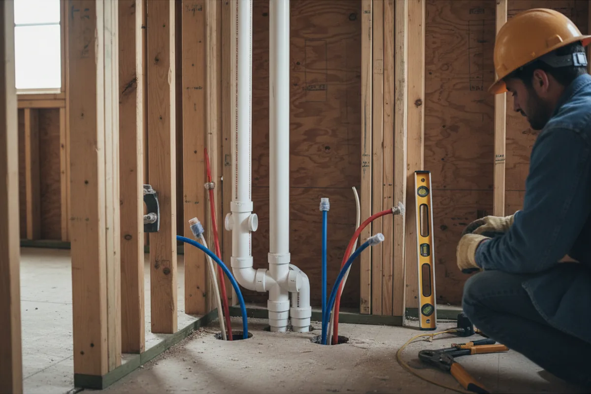 Drain and supply rough-in during Sump Pump Repair in Ostrander